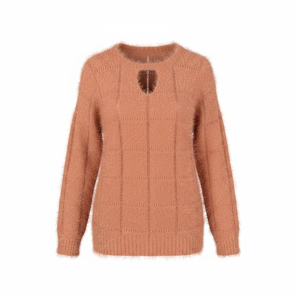 Democracy Blush Fuzzy Knit Sweater Keyhole‎ Neck Women Small Cozy Chic